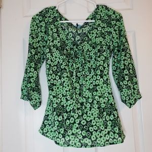 Belissimo - Green and Black Floral Top, Size S